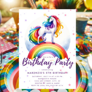 Magical Rainbow Unicorn Birthday Invitation