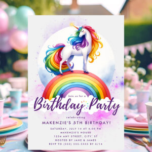 Magical Rainbow Unicorn Birthday Invitation