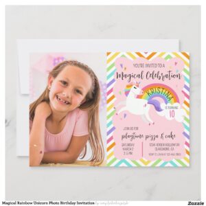 Magical Rainbow Unicorn Photo Birthday Invitation