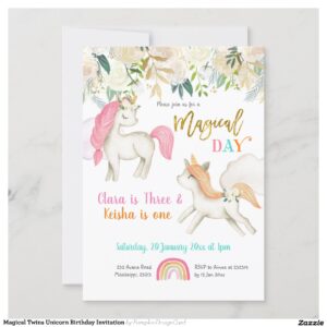 Magical Twins Unicorn Birthday Invitation