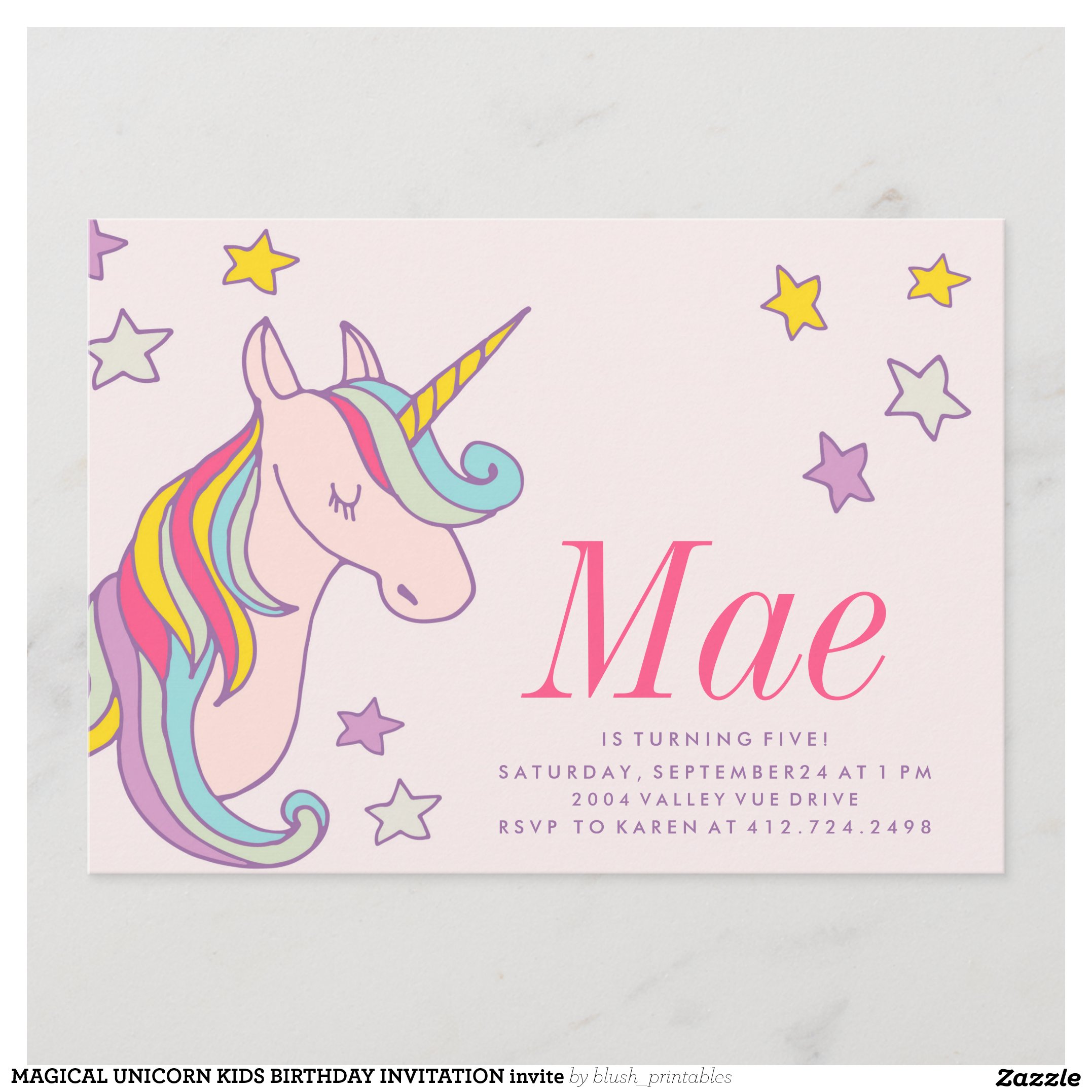 MAGICAL UNICORN KIDS BIRTHDAY INVITATION invite