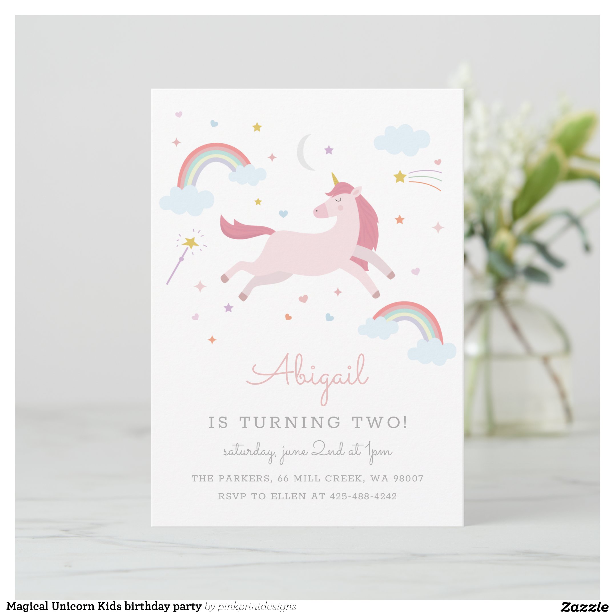 Magical Unicorn Kids birthday party Invitation