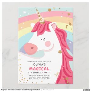 Magical Unicorn Rainbow Girl Birthday Invitation