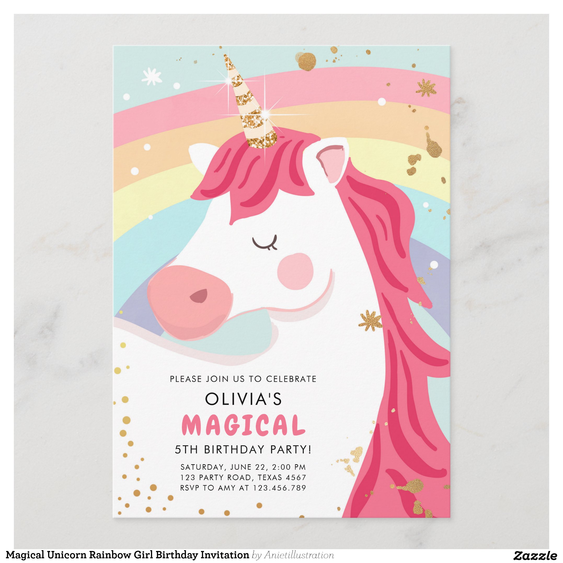 Magical Unicorn Rainbow Girl Birthday Invitation