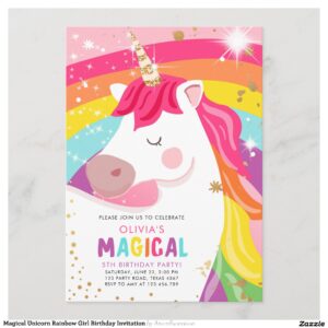 Magical Unicorn Rainbow Girl Birthday Invitation