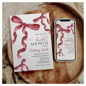 Maroon Bow Coquette Bridal Shower Invitation