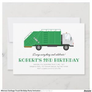 Minimal Garbage Truck Birthday Party Invitation