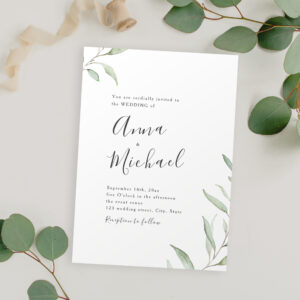 Minimal greenery calligraphy rustic wedding invitation