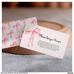 Minimalist Pink Bow Recipe Bridal Shower Enclosure Card