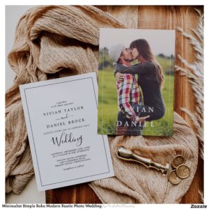 Minimalist Simple Boho Modern Rustic Photo Wedding Invitation