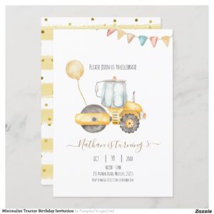 Minimalist Tractor Birthday Invitation