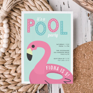 Mod Flamingo Pool Party Birthday Invitation