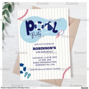 Modern Baseball Pool Birthday Party Invitation