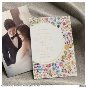 Modern Colorful Wildflower Wedding Save the Date Foil Invitation