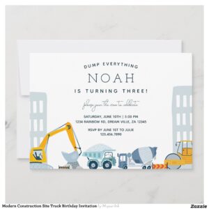 Modern Construction Site Truck Birthday Invitation
