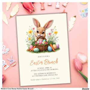 Modern Cute Bunny Rabbit Easter Brunch Invitation