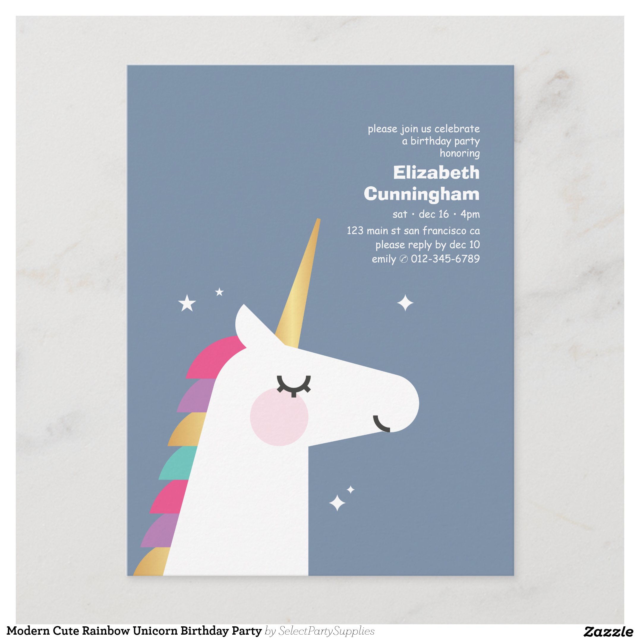 Modern Cute Rainbow Unicorn Birthday Party Invitation Postcard