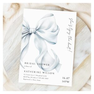 Modern Dainty Blue Bow Bridal Shower Invitation