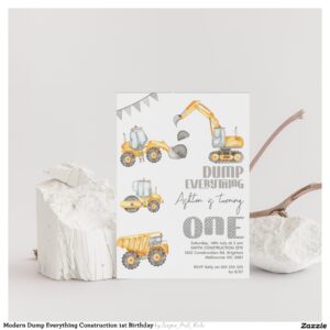Modern Dump Everything Construction 1st Birthday Invitation