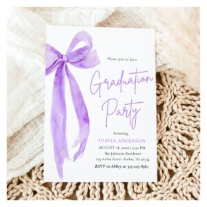 Modern Elegant Trendy Purple Bow Graduation Invitation