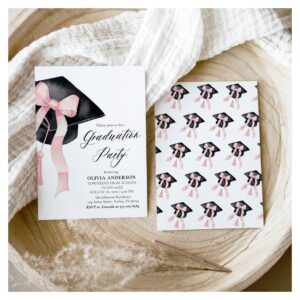Modern Elegant Trendy Stylish Pink Bow Graduation Invitation