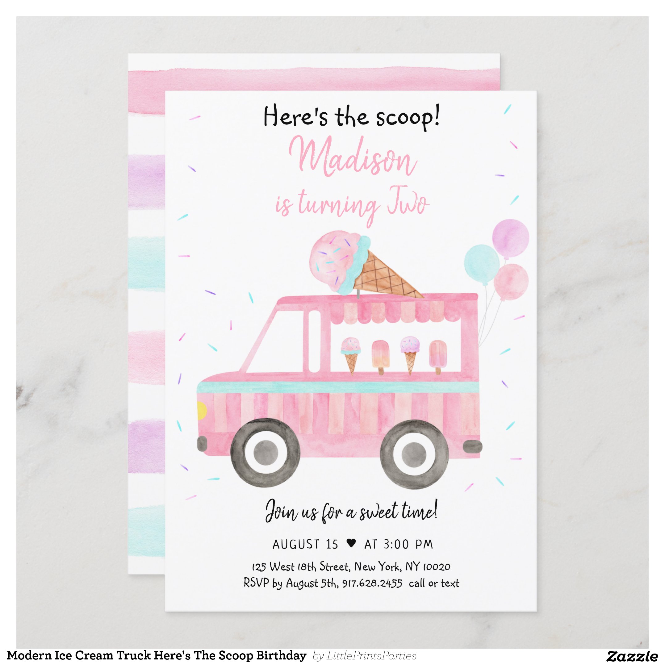 Modern Ice Cream Truck Here's The Scoop Birthday Invitation