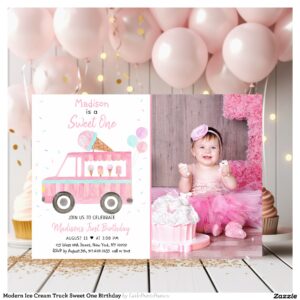 Modern Ice Cream Truck Sweet One Birthday Invitation