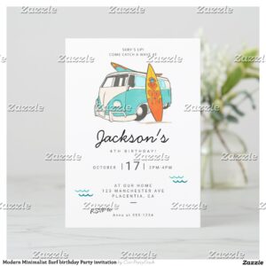 Modern Minimalist Surf birthday Party invitation
