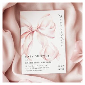 Modern Pink Bow Baby Shower Invitation