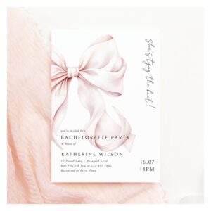 Modern Pink Bow Bachelorette Party Invitation