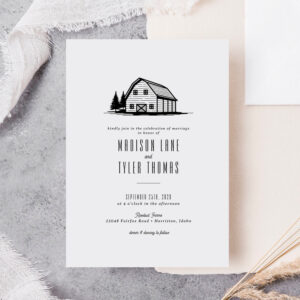 Modern Rustic Country White Barn Wedding Invitation