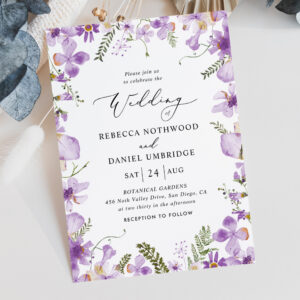 Modern Rustic Purple Flowers Wedding Invitation
