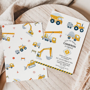 Modern Stop The Traffic Construction 1st Birthday Invitation