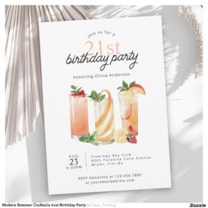 Modern Summer Cocktails 21st Birthday Party Invitation