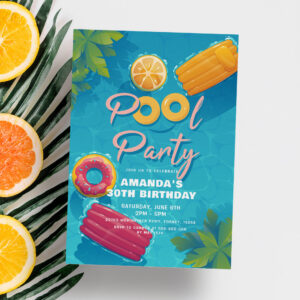 Modern Tropical Pool Party Any Year Birthday Invitation
