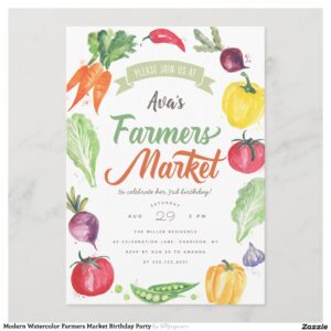 Modern Watercolor Farmers Market Birthday Party Invitation