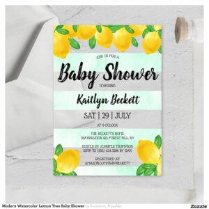 Modern Watercolor Lemon Tree Baby Shower Acrylic Invitations