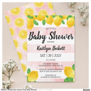 Modern Watercolor Lemon Tree Baby Shower Invitation