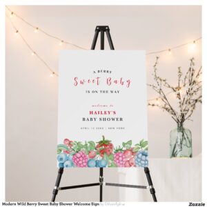 Modern Wild Berry Sweet Baby Shower Welcome Sign