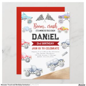 Monster Truck 2nd Birthday Invitation