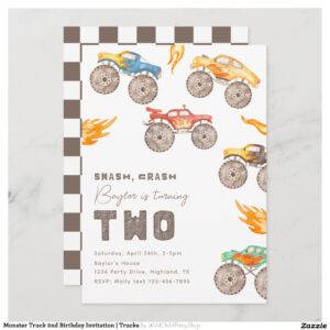 Monster Truck 2nd Birthday Invitation Trucks