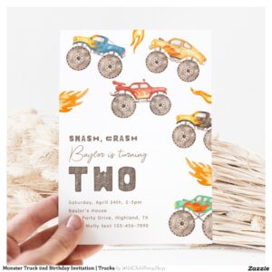 Monster Truck 2nd Birthday Invitation Trucks