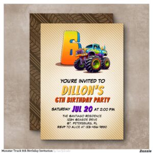 Monster Truck 6th Birthday Invitation
