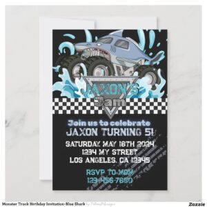 Monster Truck Birthday Invitation-Blue Shark Invitation