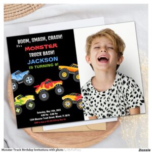 Monster Truck Birthday Invitations with photo