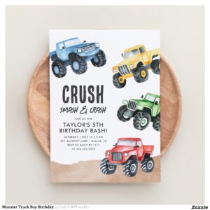 Monster Truck Boy Birthday Invitation