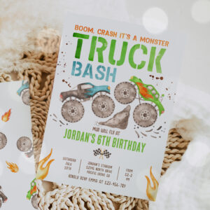 Monster Truck Boy Birthday Party Invitation