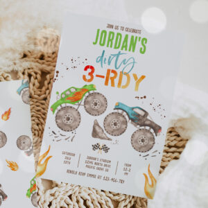 Monster Truck Boy Dirty 3-rdy 3rd Birthday Party Invitation
