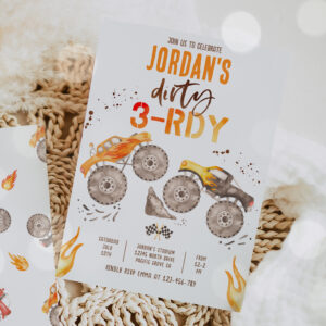 Monster Truck Boy Dirty 3-rdy 3rd Birthday Party Invitation