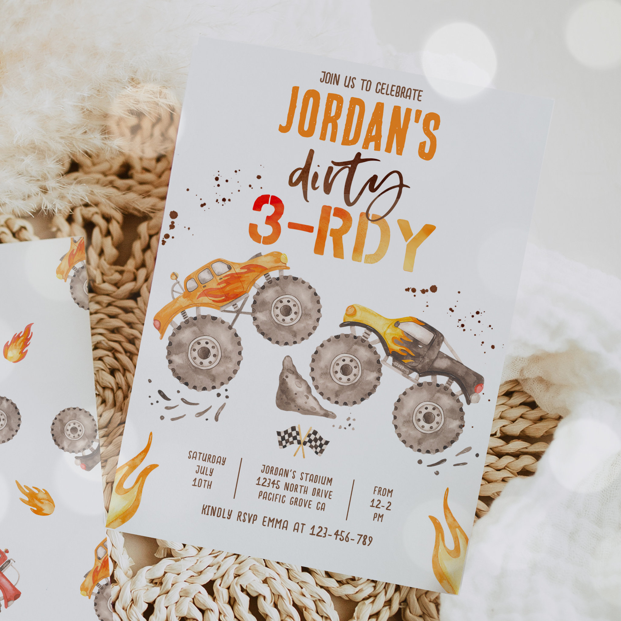 Monster Truck Boy Dirty 3-rdy 3rd Birthday Party Invitation